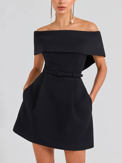 Robe de Soirée Élégante Femme - Robe Cocktail Sans Manches avec Ceinture