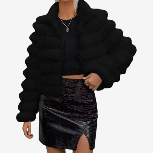 Veste Fausse Fourrure Élégante avec Col Montant et Manches Longues - LuxeStyle