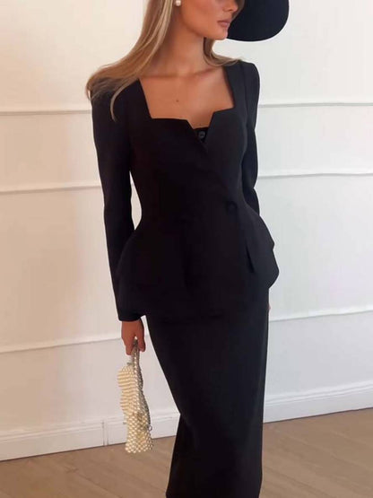 Costume Femme Élégant Deux Pièces Taille Haute
