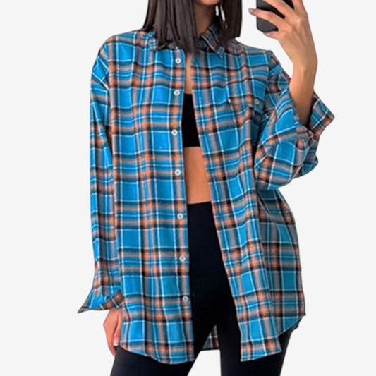 Chemise Femme à Carreaux Classique avec Col Boutonné - LuxeStyle