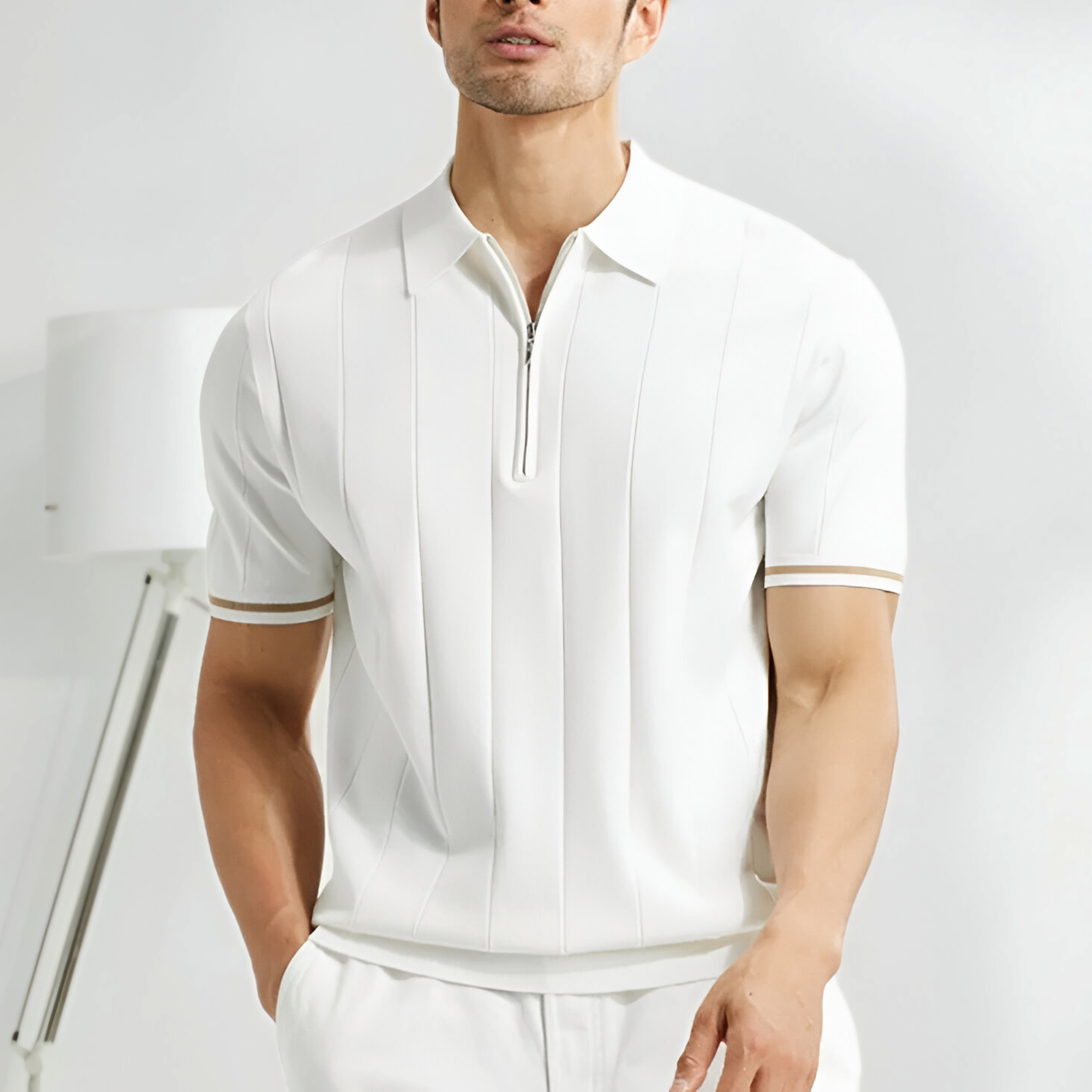 Polo Homme Manches Courtes Zippé Rayé pour Tous les Jours - LuxeStyle