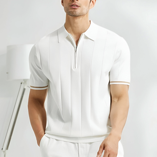 Polo Homme Manches Courtes Zippé Rayé pour Tous les Jours - LuxeStyle
