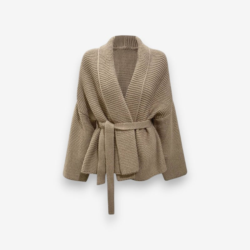 Cardigan Décontracté en Maille Épaisse avec Ceinture