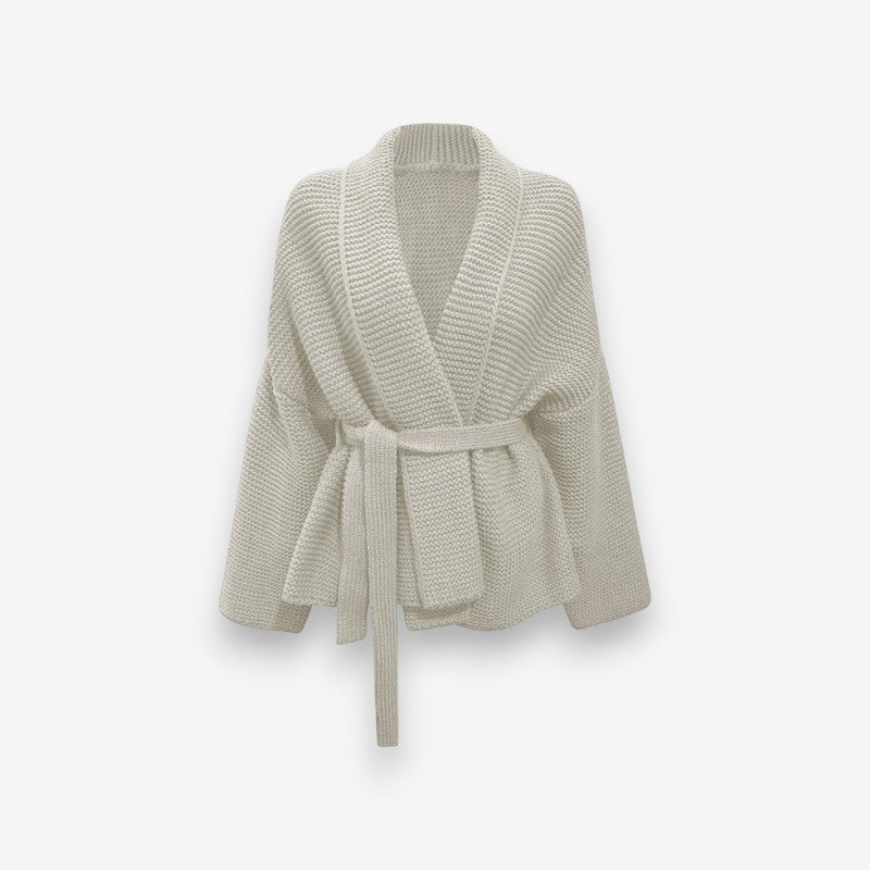 Cardigan Décontracté en Maille Épaisse avec Ceinture