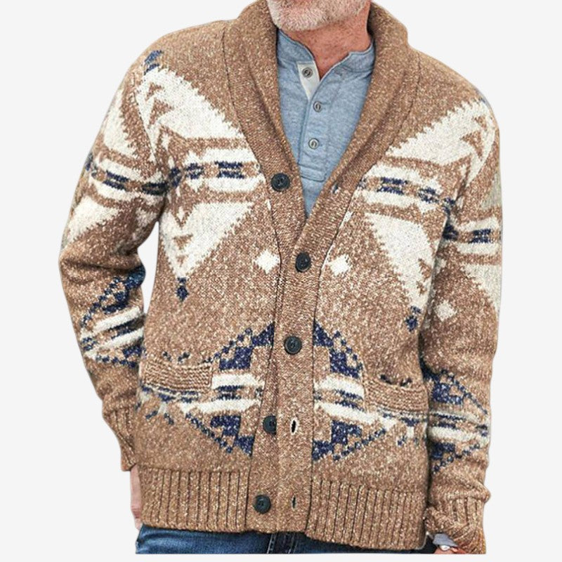 Cardigan Géométrique Chaud avec Poches et Manches Longues - LuxeStyle