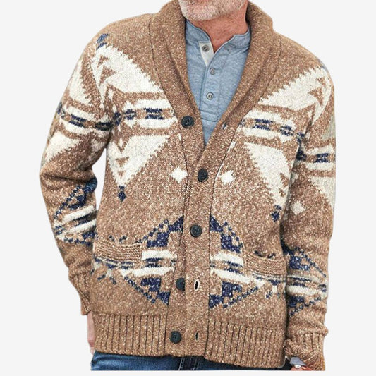 Cardigan Géométrique Chaud avec Poches et Manches Longues - LuxeStyle