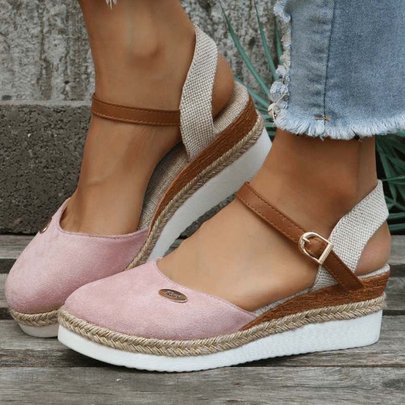 Sandales Femmes Chic Talon Compensé avec Fermeture Réglable