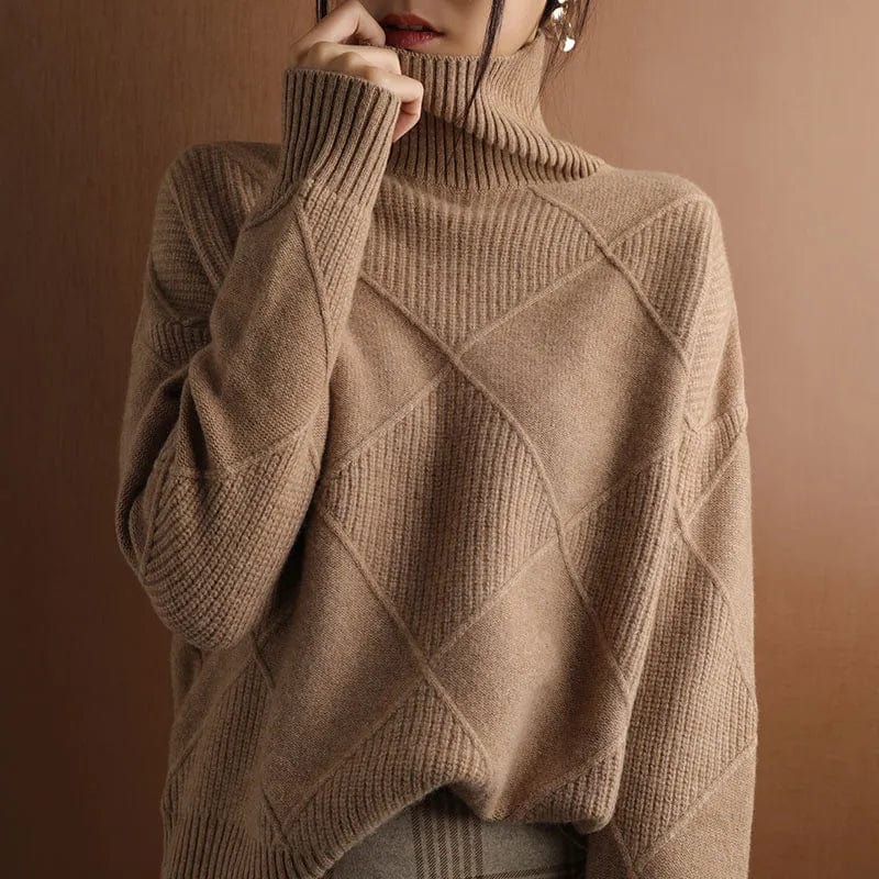 Pull Femme en Maille Douce à Losanges Châtaigne