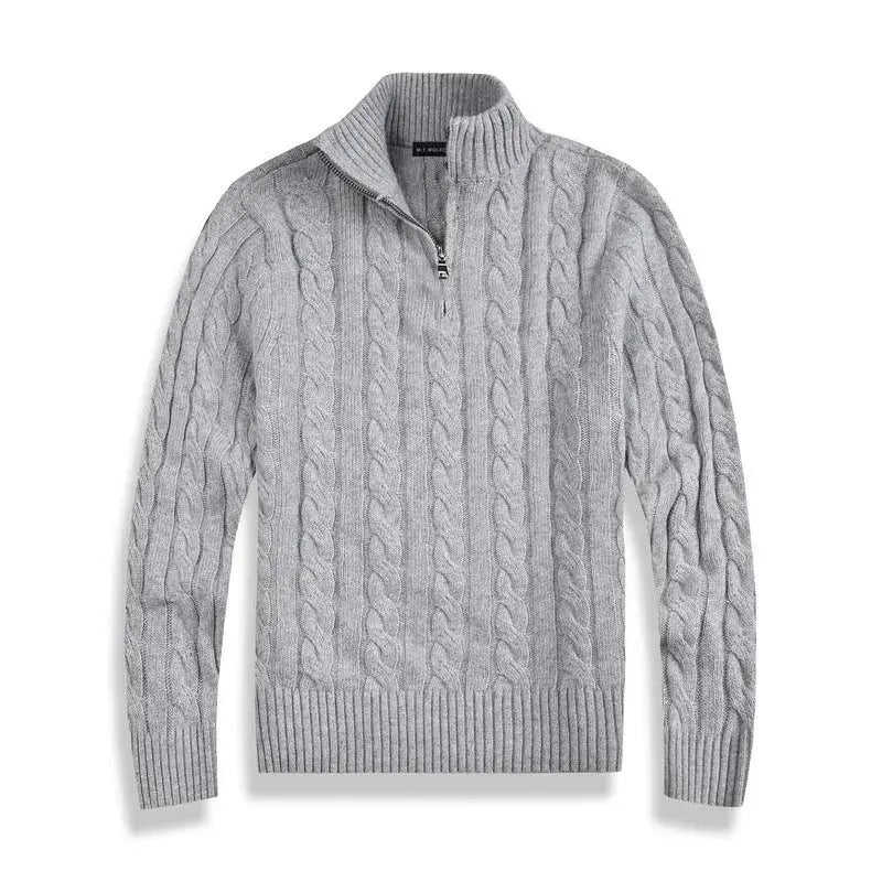 Pull Homme Hiver Laine Grise Zippé