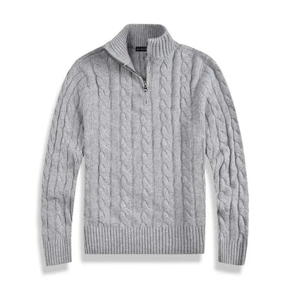 Pull Homme Hiver Laine Grise Zippé