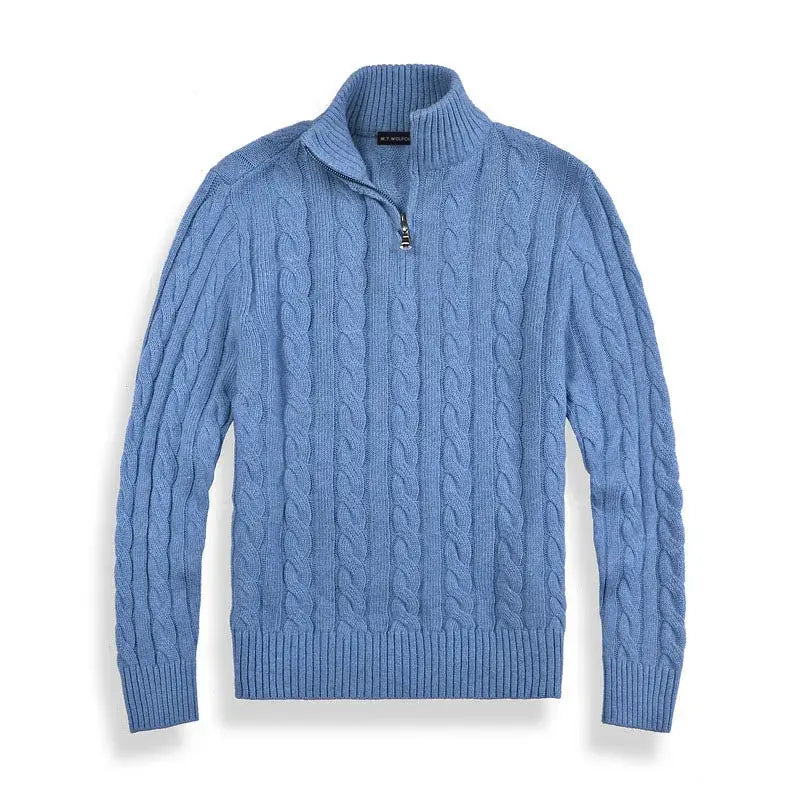 Pull Homme Hiver Laine Grise Zippé