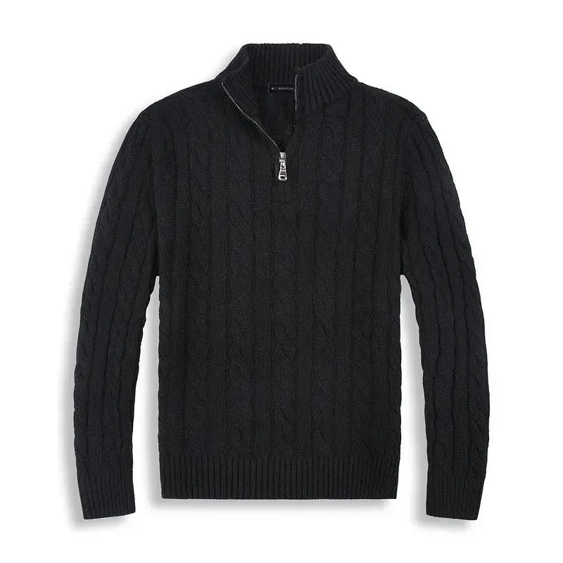 Pull Homme Hiver Laine Grise Zippé