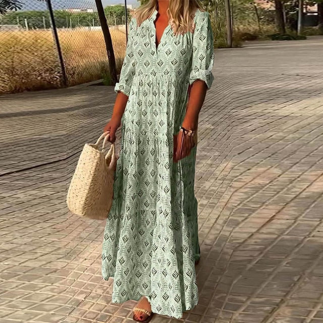 Robe Femme Élégante Bleu Floral Grande Taille