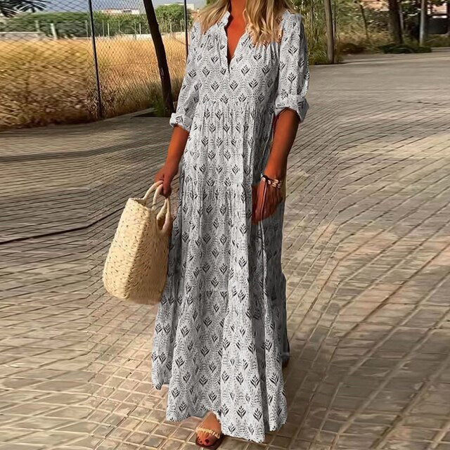Robe Femme Élégante Bleu Floral Grande Taille