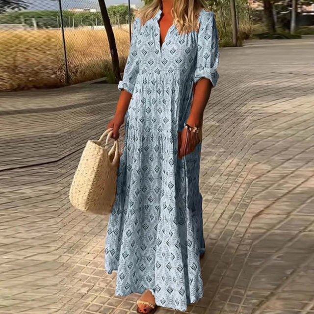 Robe Femme Élégante Bleu Floral Grande Taille - LuxeStyle