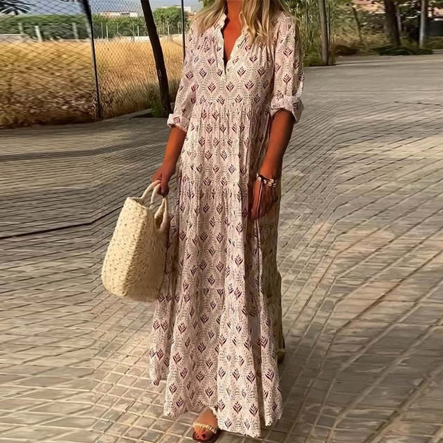 Robe Femme Élégante Bleu Floral Grande Taille