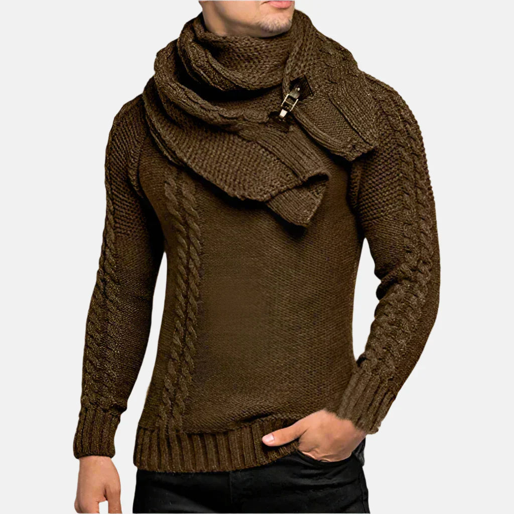 Pull Col Roulé Câble Élégant Hiver Homme