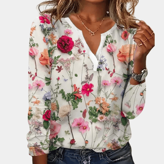Chemisier Élégant Fleuri avec Décolleté en V - LuxeStyle