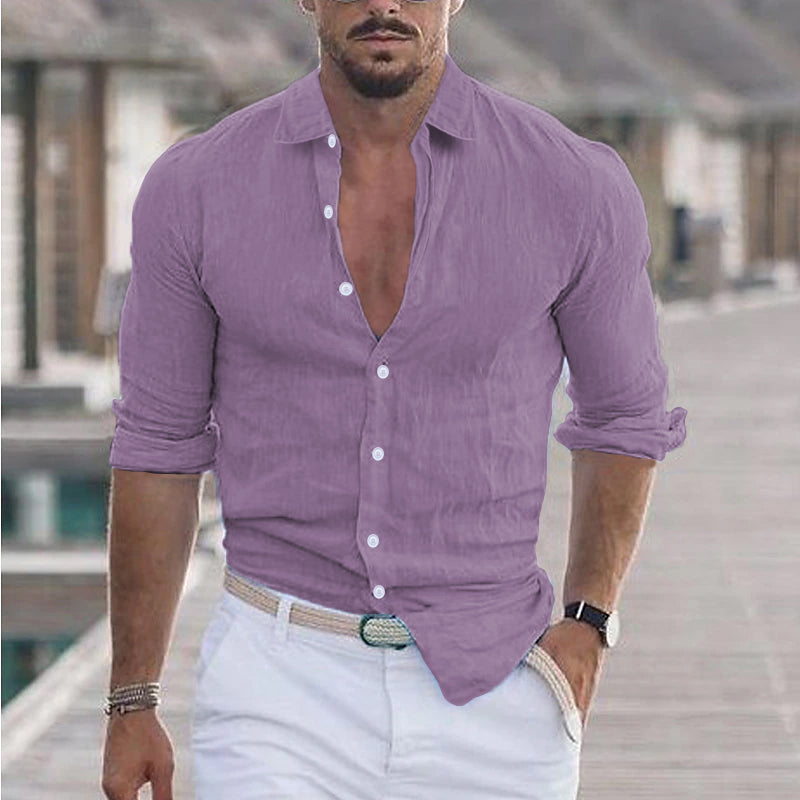 Chemise Homme Olive Décontractée Manches Longues