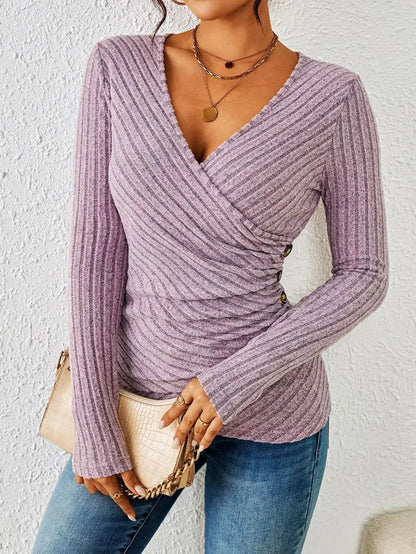 Haut Col V Femme Élégant - Top Stretch Chic et Doux - LuxeStyle