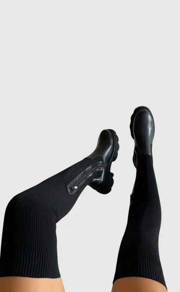 Bottes Femmes Élégantes en Maille Élastique pour Automne Hiver