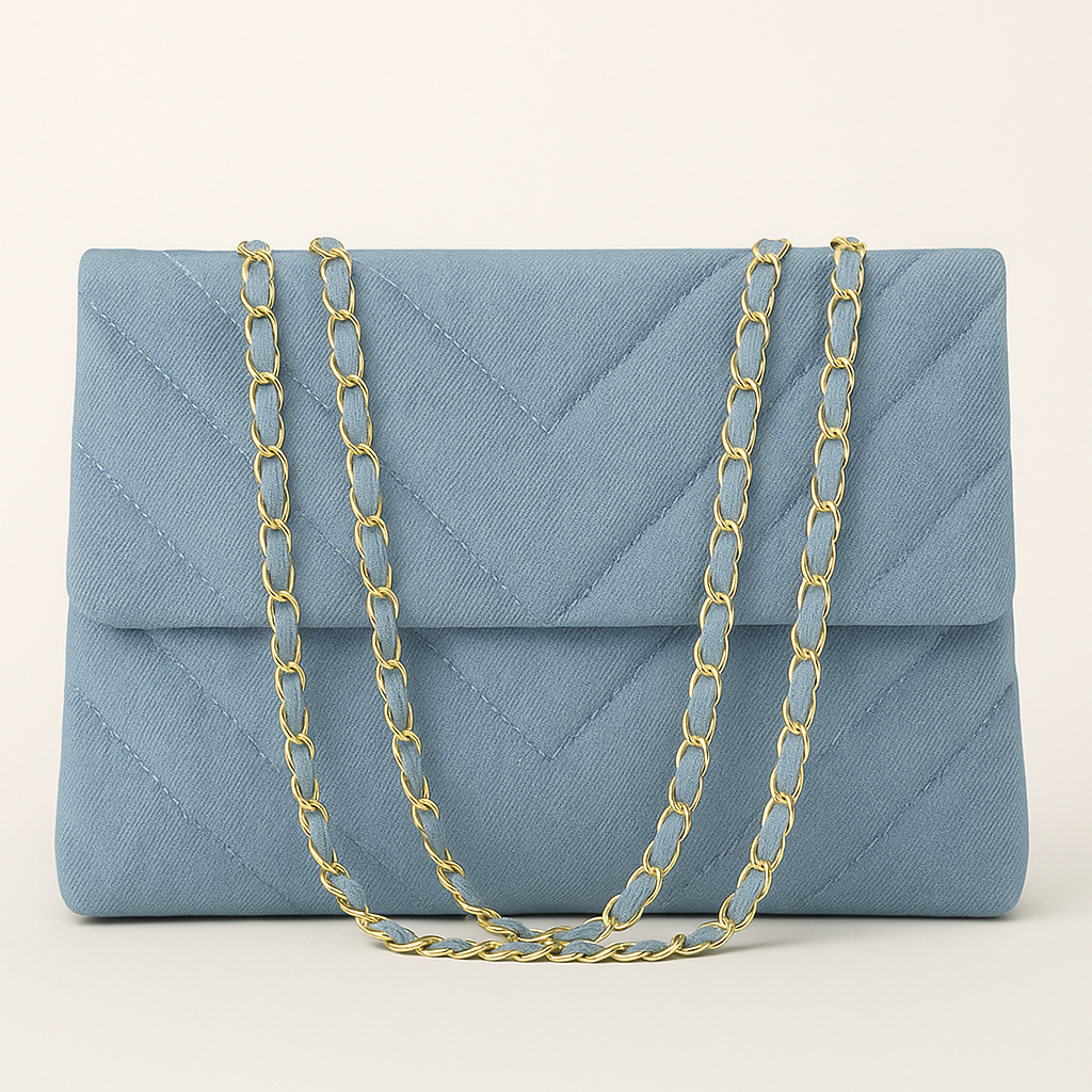 Sac à Main Femme Élégant Toile Chevron avec Chaîne Or - LuxeStyle
