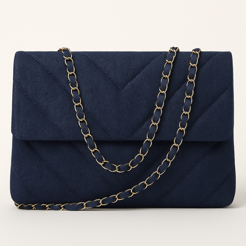 Sac à Main Femme Élégant Toile Chevron avec Chaîne Or
