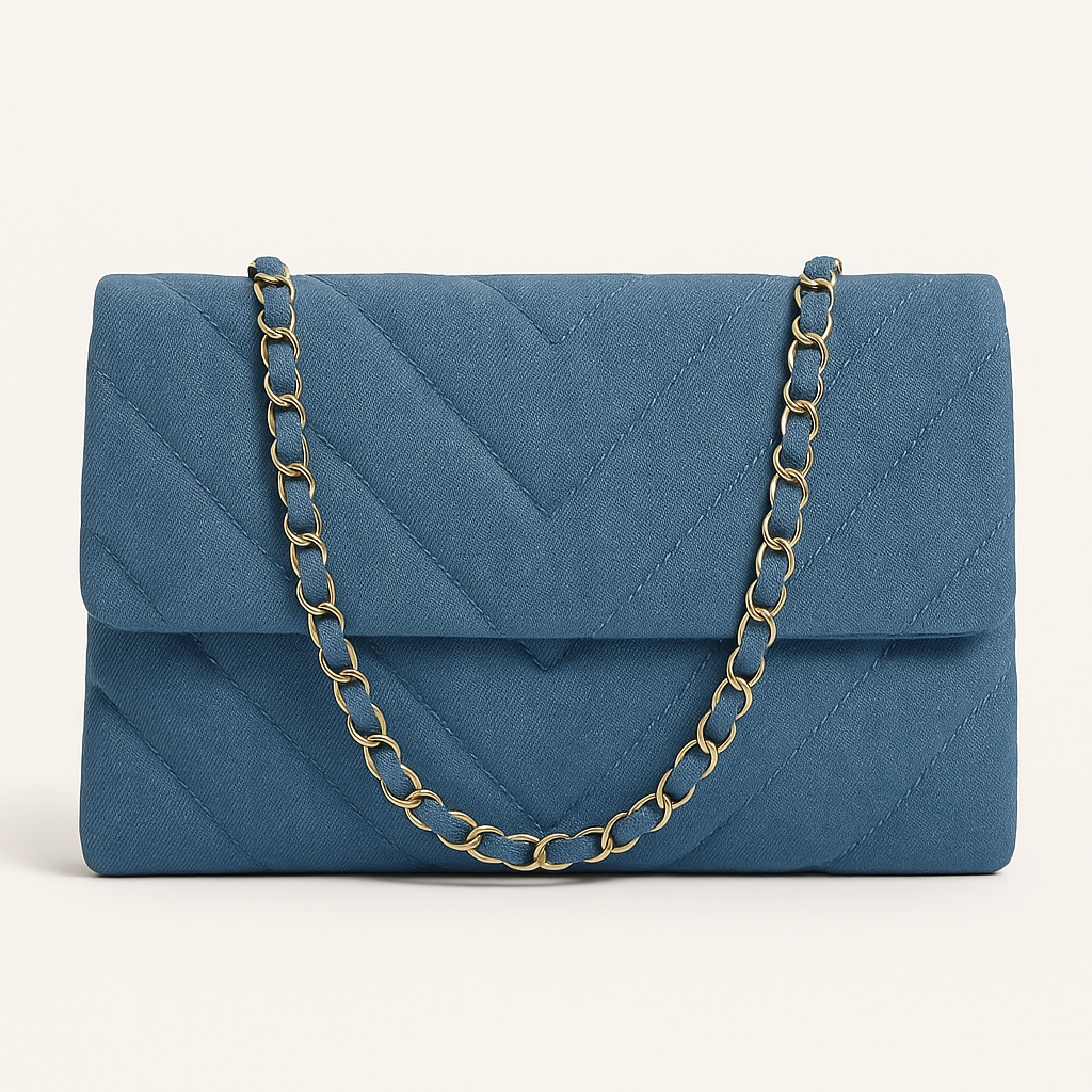 Sac à Main Femme Élégant Toile Chevron avec Chaîne Or
