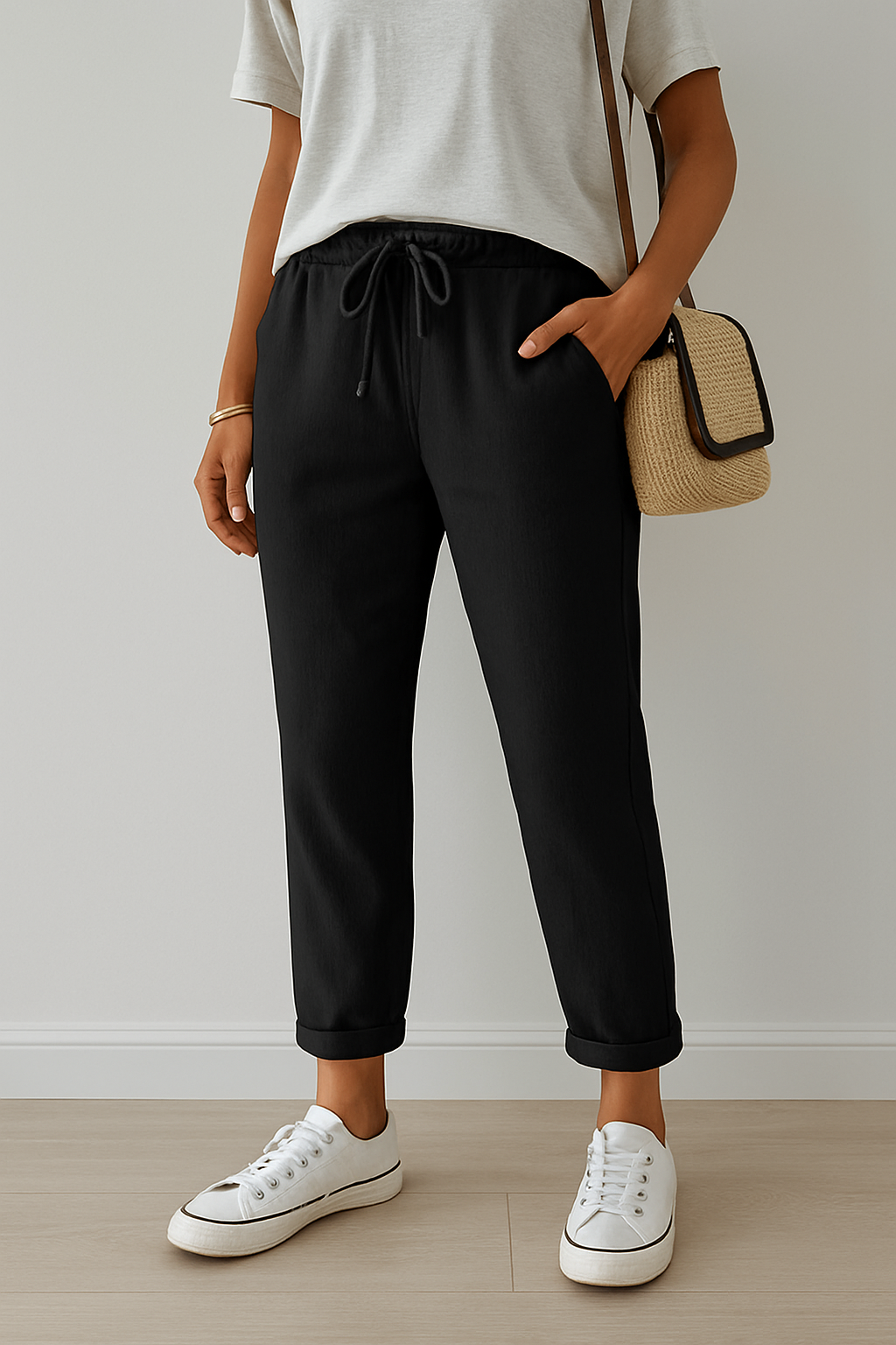 Pantalon décontracté beige en lin pour femme → Pantalon décontracté Beige Chic en Lin