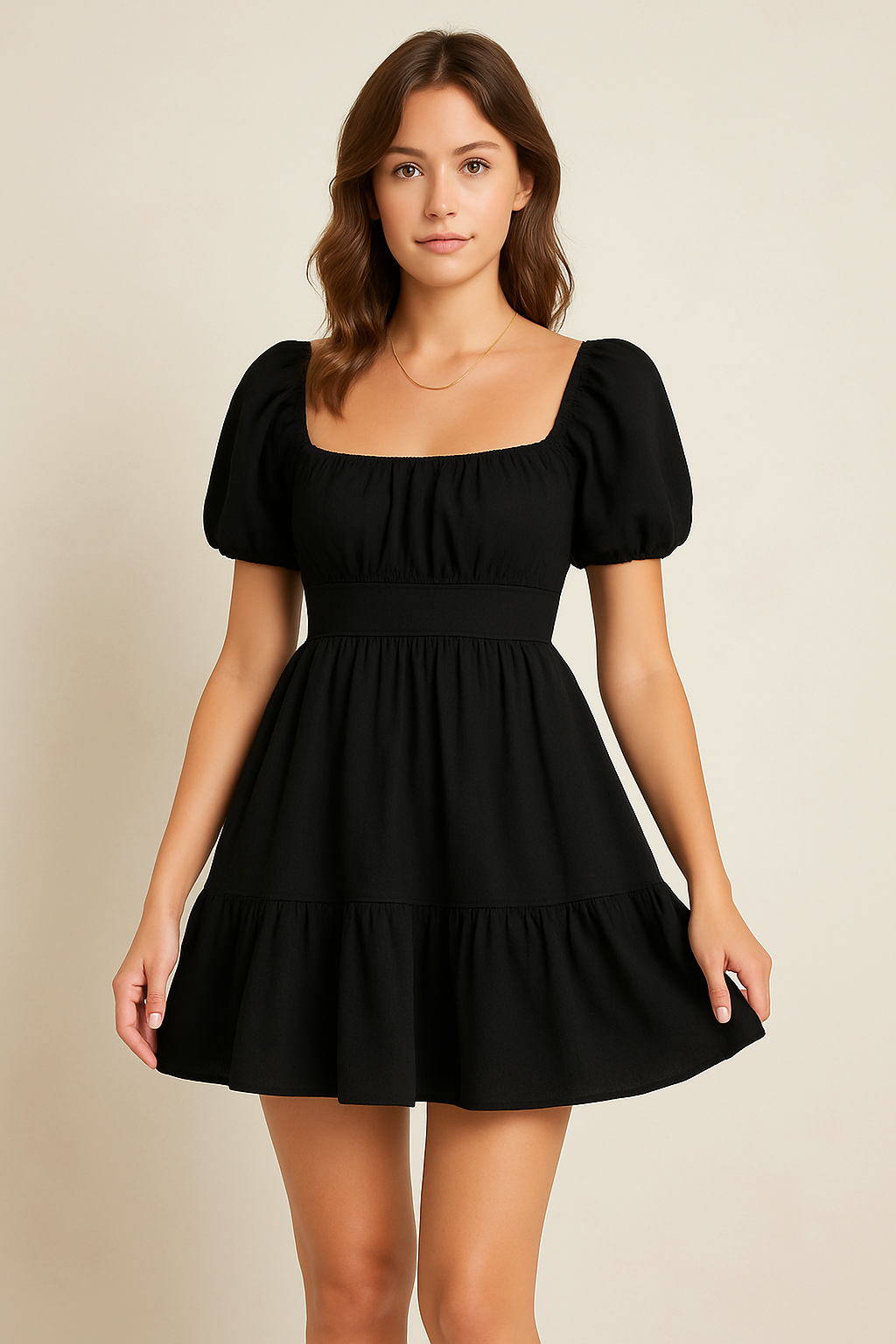 Robe Femme Élégante - Col V, Manches Bouffon et Jupe Flottante - LuxeStyle