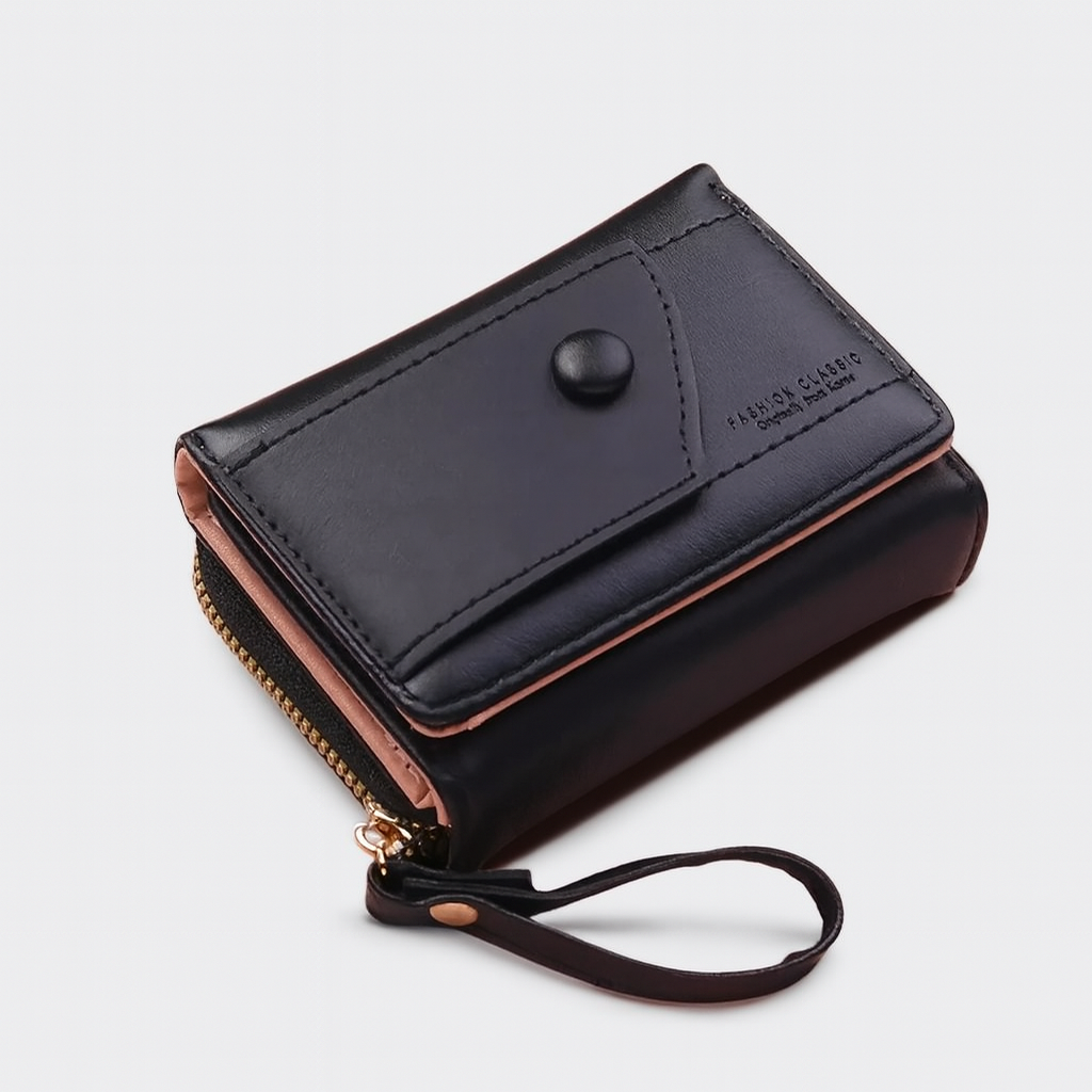 Portefeuille Femme Élégant avec Fermeture Zippée et Poignée
