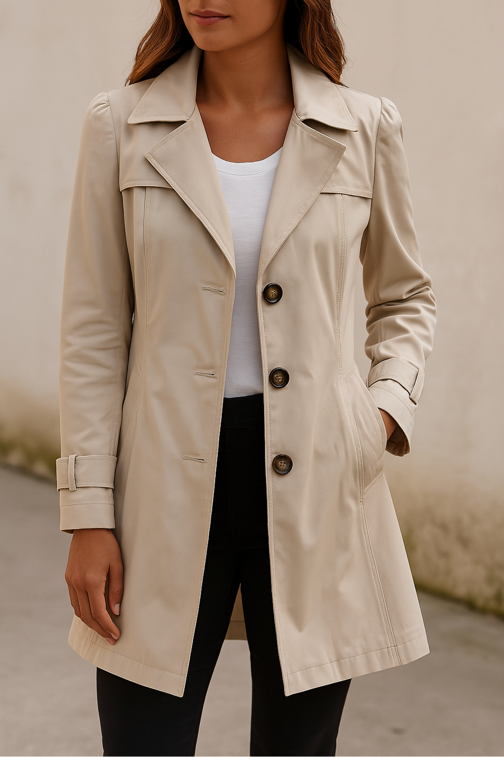 Manteau Trench Élégant Femme Beige avec Poches - LuxeStyle