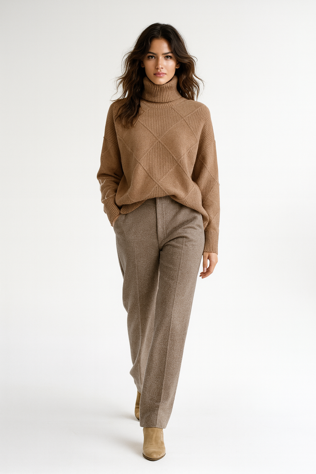 Pull Femme Col Montant Chaud et Confortable