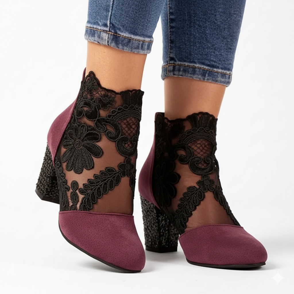 Chaussures Femme Élégantes à Fleurs - Escarpins Mesh Chic avec Talon Haut - LuxeStyle