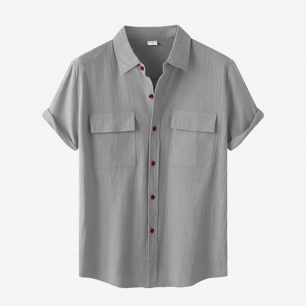 Chemise Élégante Grise à Boutons Contrastants - LuxeStyle