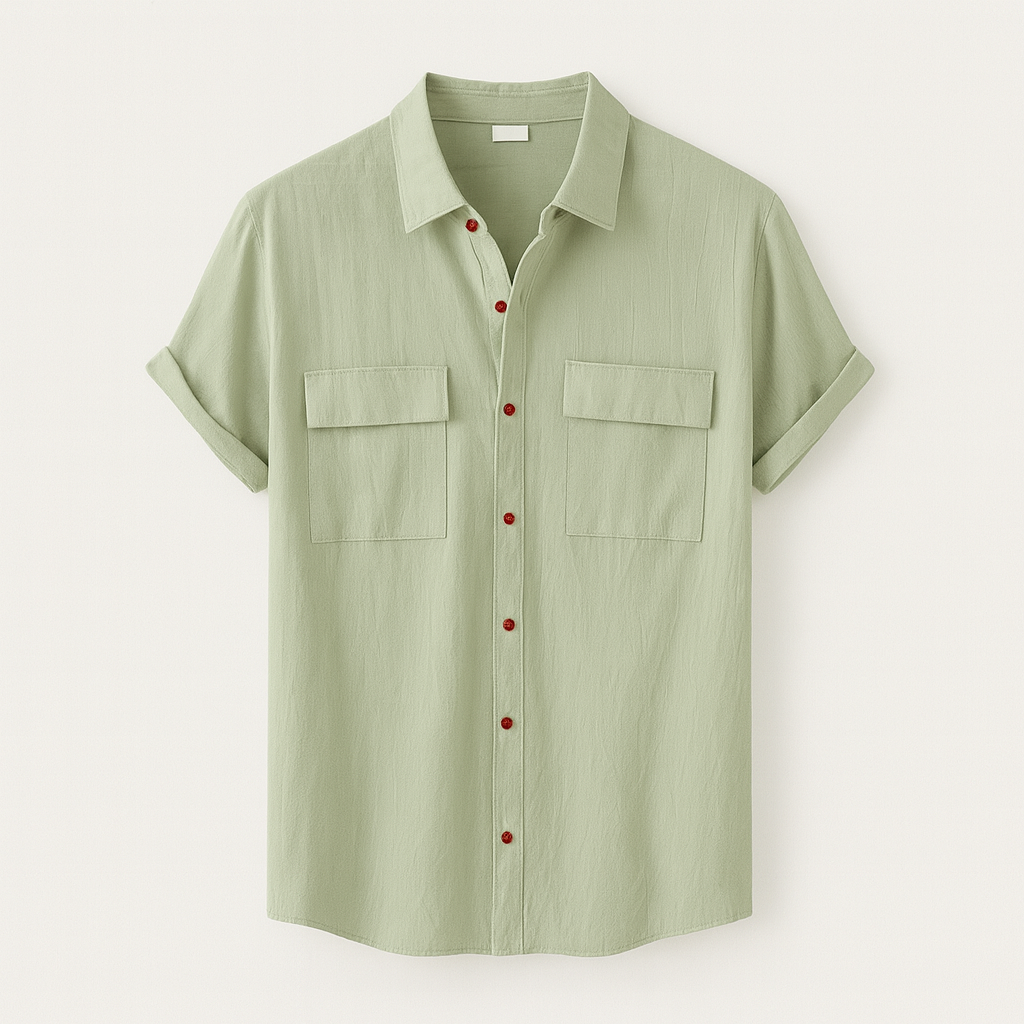 Chemise Élégante Grise à Boutons Contrastants