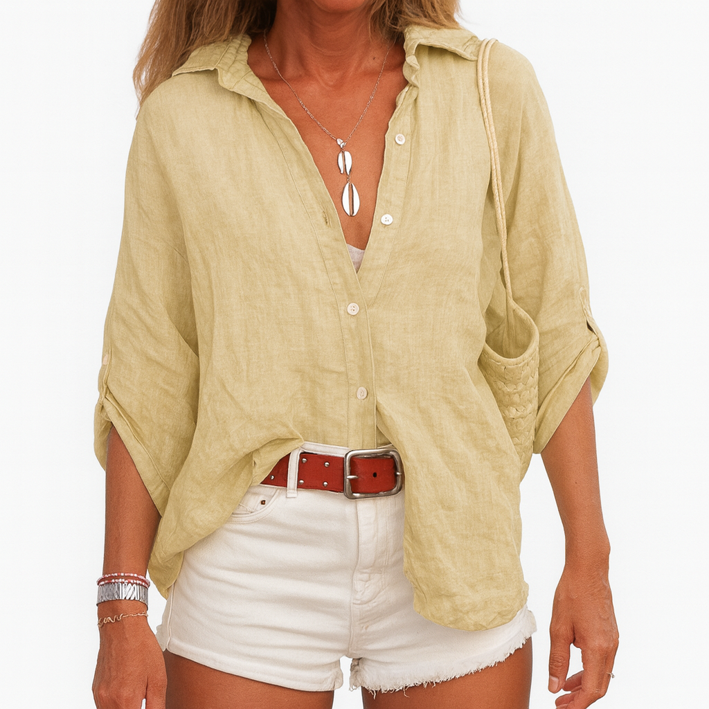 Chemise femme lin naturel manches courtes