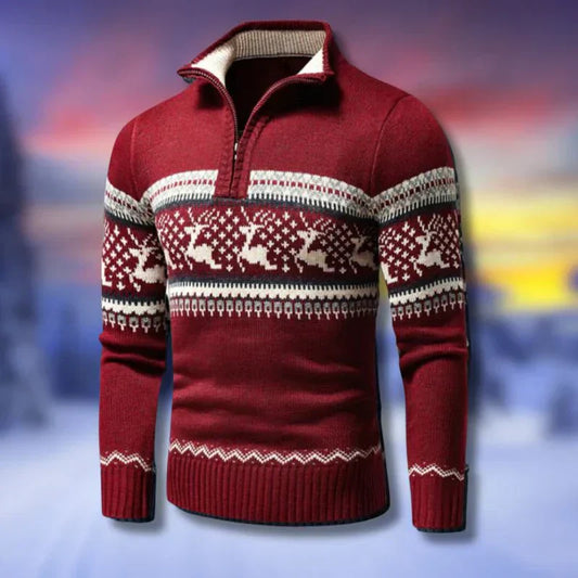 Pull en laine rouge décontracté à motifs hivernaux pour homme - LuxeStyle
