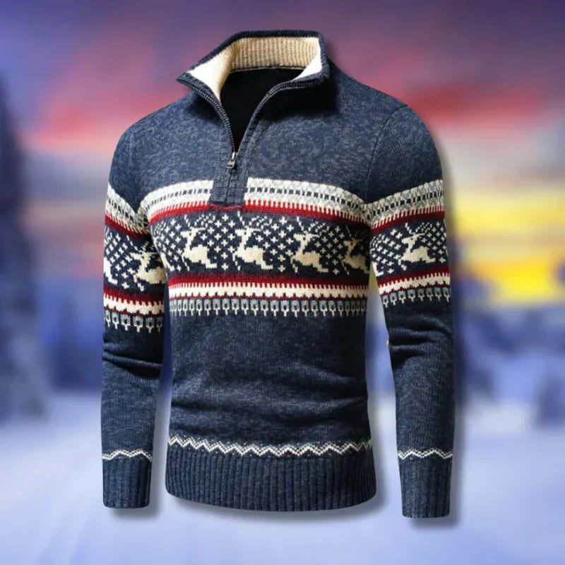 Pull en laine rouge décontracté à motifs hivernaux pour homme