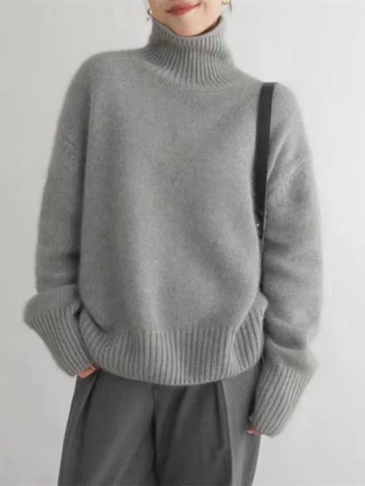 Pull Col Roulé Élégant Pour Femme Hiver