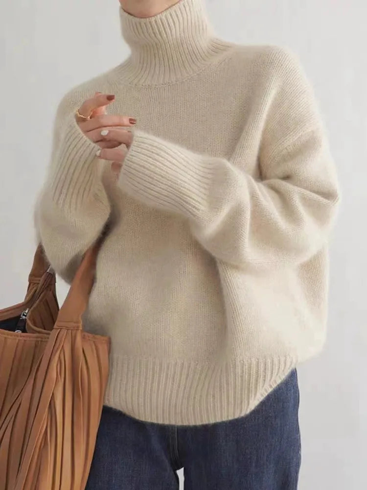 Pull Femme Douillet Col Roulé Châtaigne - LuxeStyle