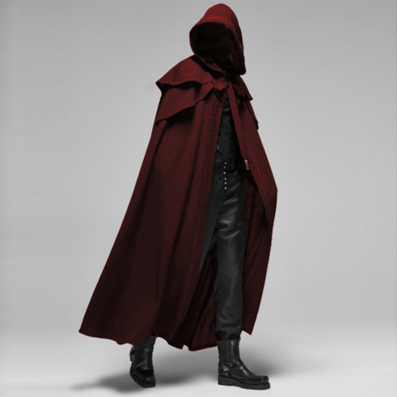 Cape d'hiver sombre pour homme, style rock mystérieux