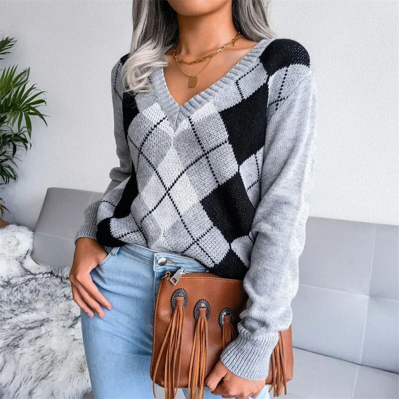Pull Femme Col V Élégant Hiver