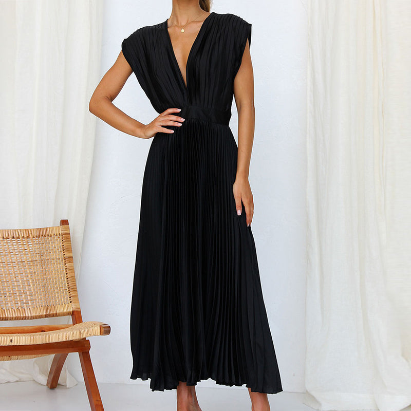 Cripes™ – Robe Femme Longue Élégante à Col en V Polyvalente et Chic