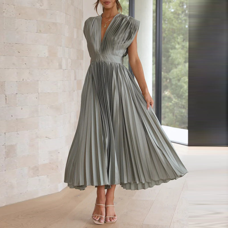 Cripes™ – Robe Femme Longue Élégante à Col en V Polyvalente et Chic