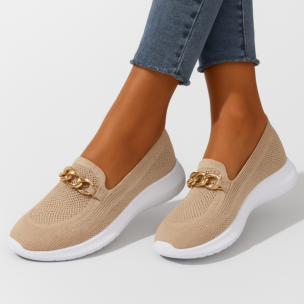 Chaussures Femme Chic Beige Détails Or Semelle Éclairée - LuxeStyle