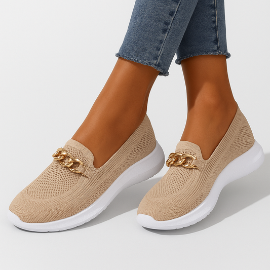Chaussures Femme Chic Beige Détails Or Semelle Éclairée - LuxeStyle