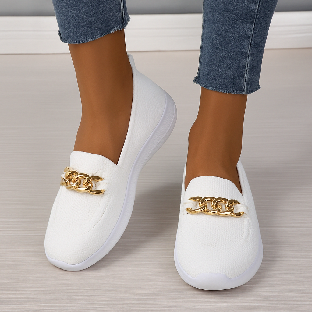 Chaussures Femme Chic Beige Détails Or Semelle Éclairée