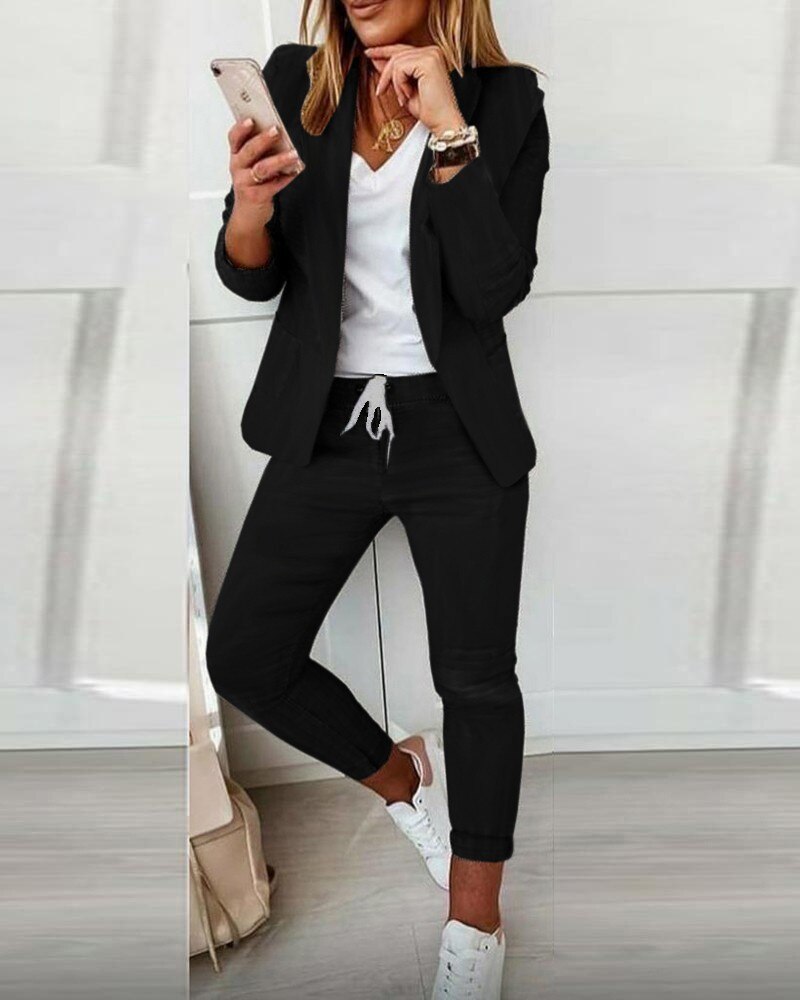 Veste et Pantalon Féminin Chique Tenue 2 Pièces Neutre