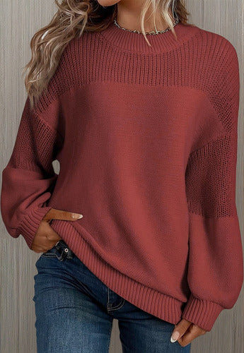 Pull Femme Élégant Manches Bouffantes Floral Automne